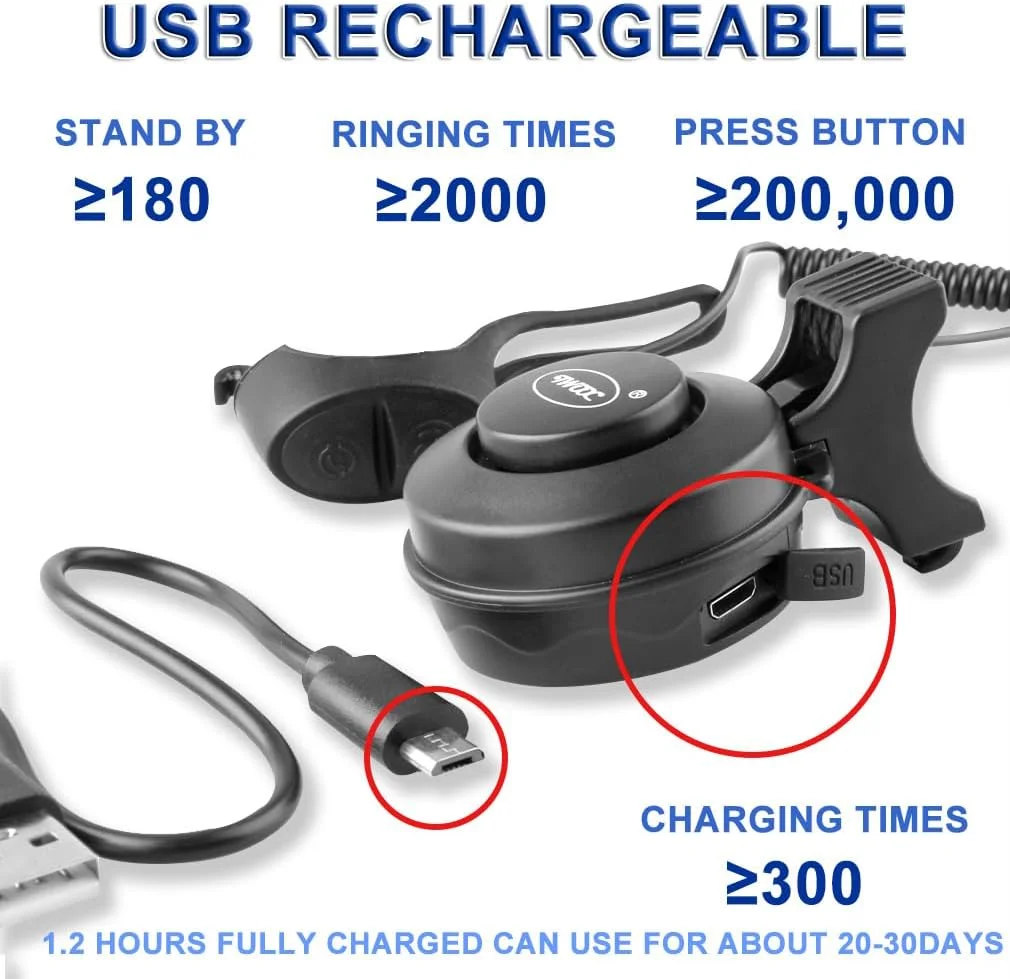 زنگ دوچرخه الکترونیکی - بوق مینی دوچرخه 130 دسی بل بلند، قابل شارژ USB، آلارم دوچرخه سواری برای دوچرخه کوهستانی/دوچرخه جاده/BMX/MTB