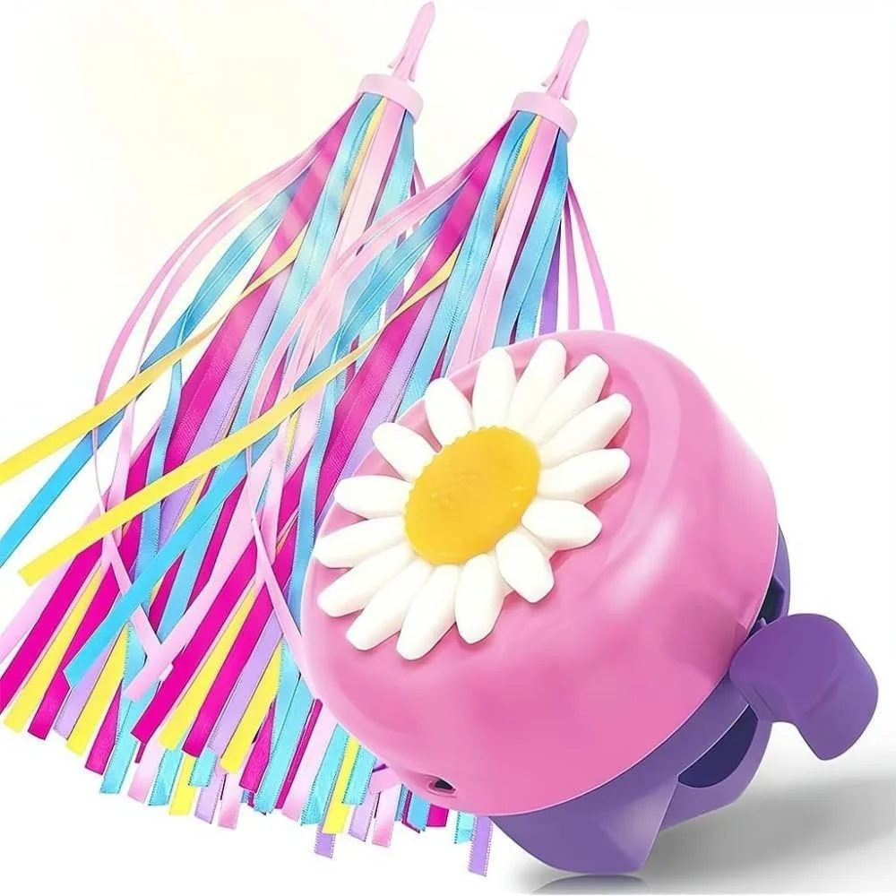 لوازم جانبی دوچرخه کودکانه، زنگ دوچرخه گل بنفش، 1 عدد زنگ دوچرخه گل با نوارهای دسته دوچرخه