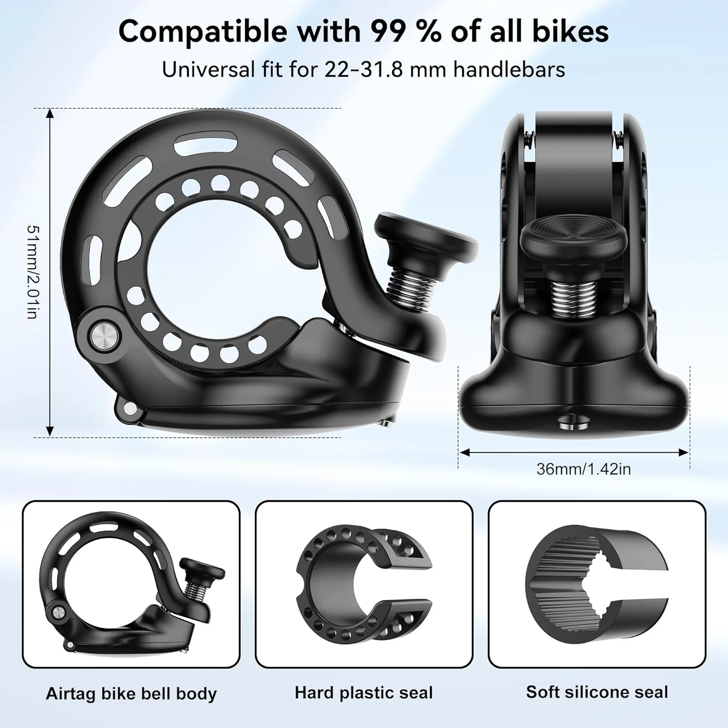 زنگ دوچرخه CITYWAY برای ردیاب، ردیاب مخفی در زنگ، ضد آب، شامل پیچ و ابزار، برای دوچرخه کوهستان، مناسب برای فرمان های 22-31.8 میلی متر
