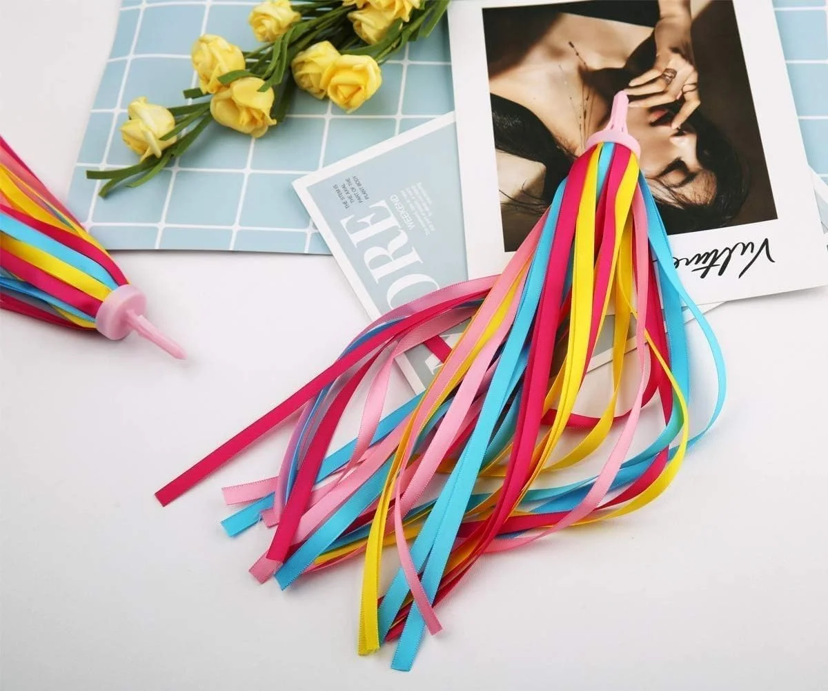 لوازم جانبی دوچرخه کودکانه، زنگ دوچرخه گل بنفش، 1 عدد زنگ دوچرخه گل با نوارهای دسته فرمان بنفش