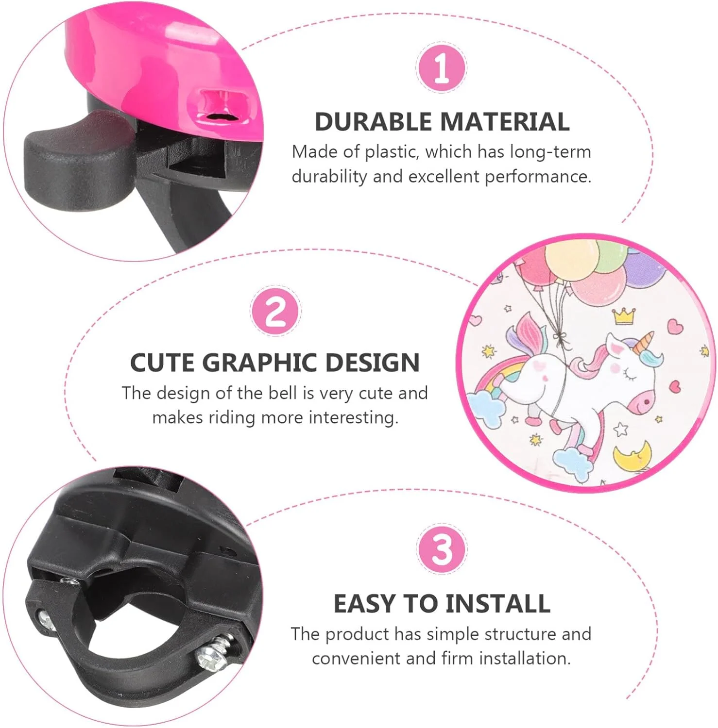 زنگ دوچرخه BESPORTBLE طرح اسب تک شاخ، زنگ دوچرخه با صدای بلند و واضح، زنگ فرمان ایمن، لوازم جانبی دوچرخه سواری برای بزرگسالان، کودکان، دختران و پسران