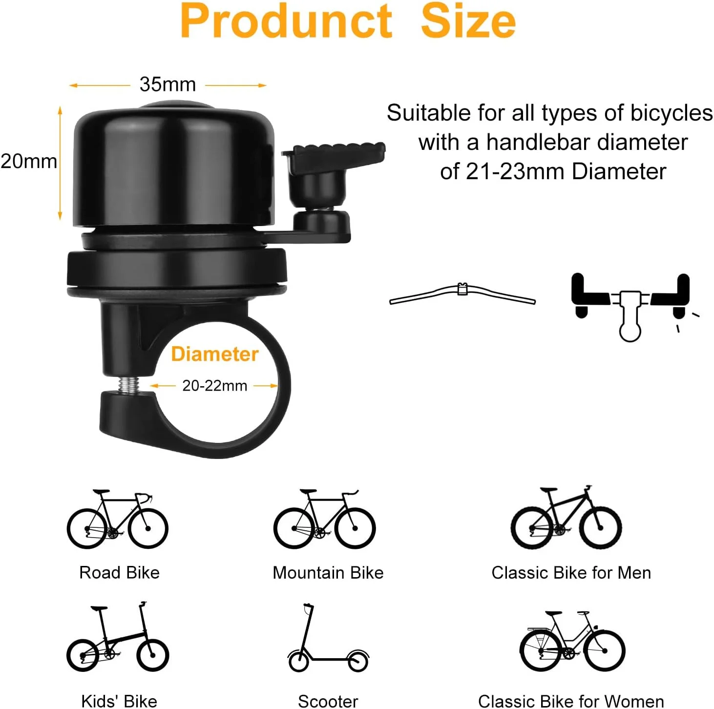 زنگ دوچرخه ضد سرقت Ainiv برای ردیاب اپل، لوازم جانبی حلقه مسی با صدای بلند برای دسته 22 میلی متری، مناسب برای دوچرخه های کوهستانی و جاده ای کودکان و بزرگسالان