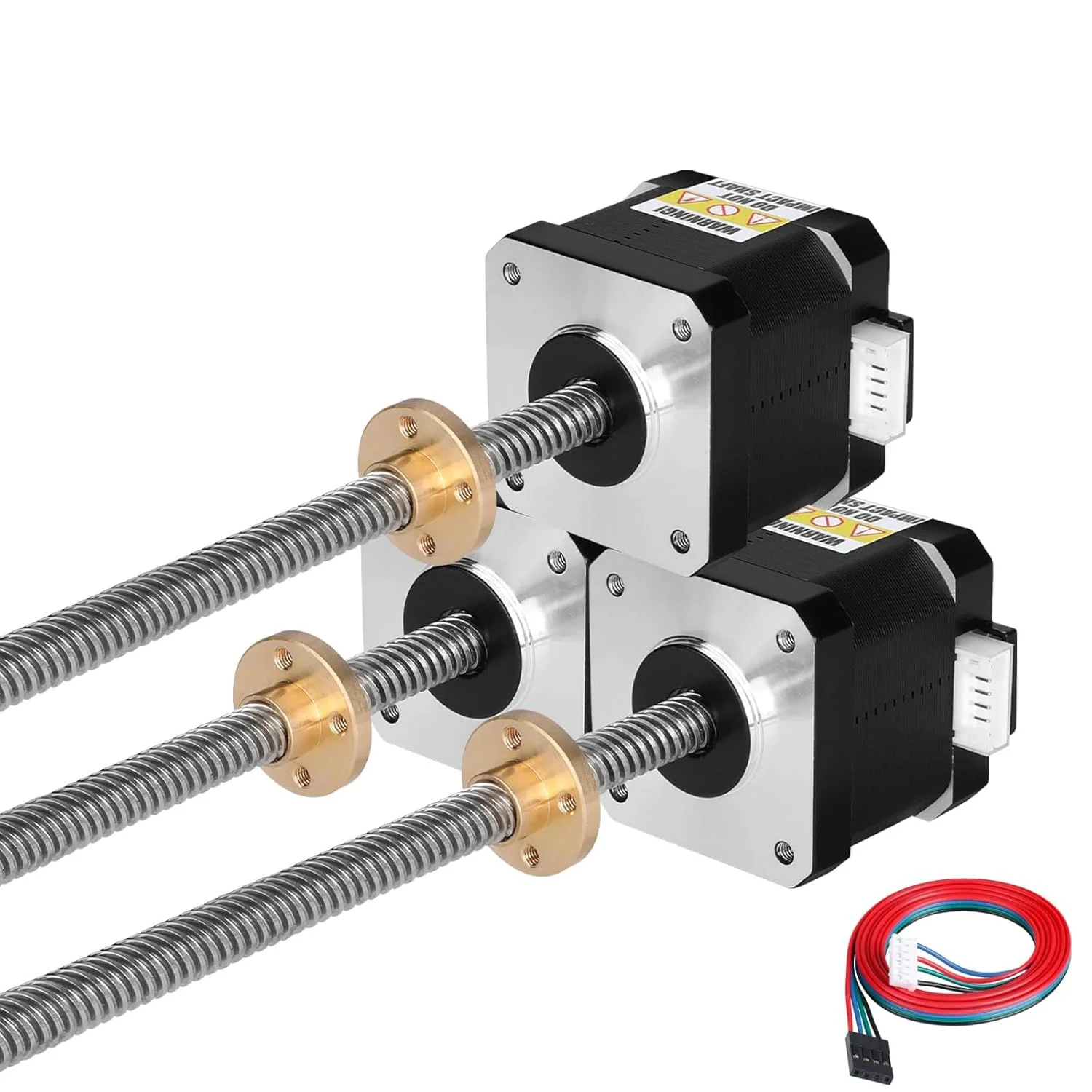 مجموعه 3 عددی موتور پله‌ای Nema 17 مدل TR8x8 350mm به همراه پیچ سربی T8 با زاویه پله 1.8 درجه، 2 فاز، گشتاور بالا 0.44Nm (62.31oz·in)، دو قطبی 1.7A 1.7Ω، 40mm به همراه کابل اتصال 4 سیمه 1 متری برای پرینتر سه بعدی، ربات DIY و CNC