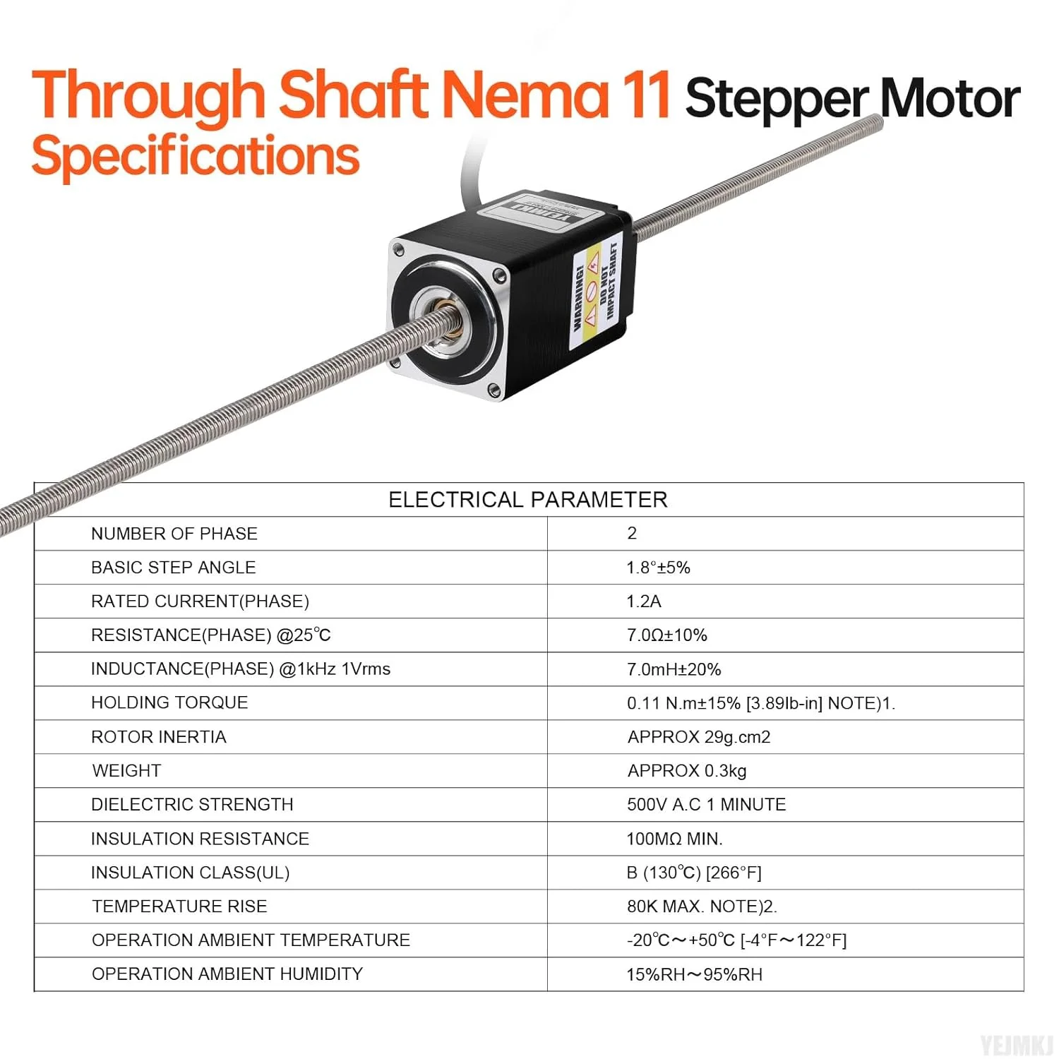 موتور پله‌ای Nema 11 با شفت عبوری TR5x1 300mm، دو فاز، 1.8 درجه، گشتاور بالا 11Ncm (15.58oz·in)، دو قطبی 1.2A، 7.0Ω، 51mm، 28 استپ، به همراه کابل T5 300mm به طول 1 متر برای پرینتر سه بعدی، ربات DIY و CNC