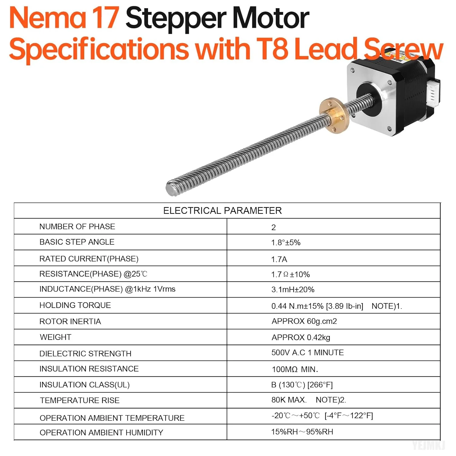 مجموعه 3 عددی موتور پلهای Nema 17 مدل TR8x8 350mm به همراه پیچ سربی T8 با زاویه پله 1.8 درجه، 2 فاز، گشتاور بالا 0.44Nm (62.31oz·in)، دو قطبی 1.7A 1.7Ω، 40mm به همراه کابل اتصال 4 سیمه 1 متری برای پرینتر سه بعدی، ربات DIY و CNC مجموعه 3 عددی موتور پلهای Nema 17 مدل TR8x8 350mm به همراه پیچ سربی T8 با زاویه پله 1.8 درجه، 2 فاز، گشتاور بالا 0.44Nm (62.31oz·in)، دو قطبی 1.7A 1.7Ω، 40mm به همراه کابل اتصال 4 سیمه 1 متری برای پرینتر سه بعدی، ربات DIY و CNC
