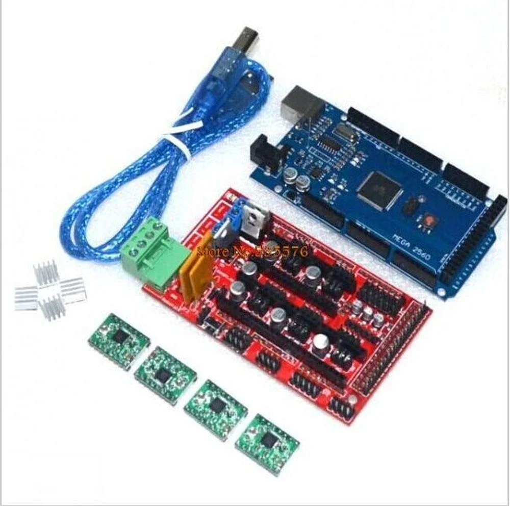 مگا 2560 R3 + 1 عدد کنترلر رمپس 1.4 + 4 عدد ماژول درایور استپر A4988 برای کیت پرینتر سه بعدی Reprap MendelPrusa
