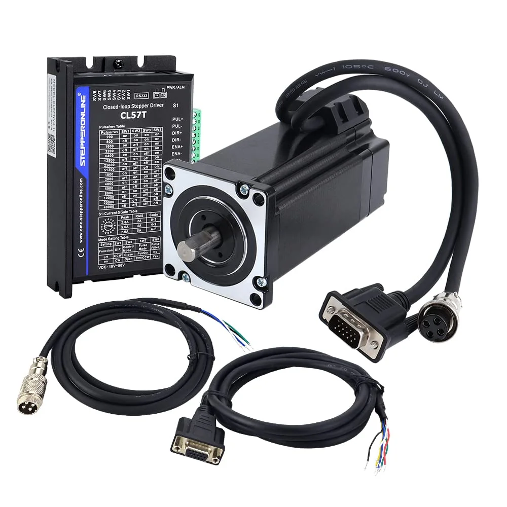 کیت CNC موتور پله‌ای حلقه بسته STEPPERONLINE تک محور 4.0 نیوتن‌متر Nema 24 و درایور موتور پله‌ای حلقه بسته 0-8.0 آمپر 24-48 ولت CL57T V4.1