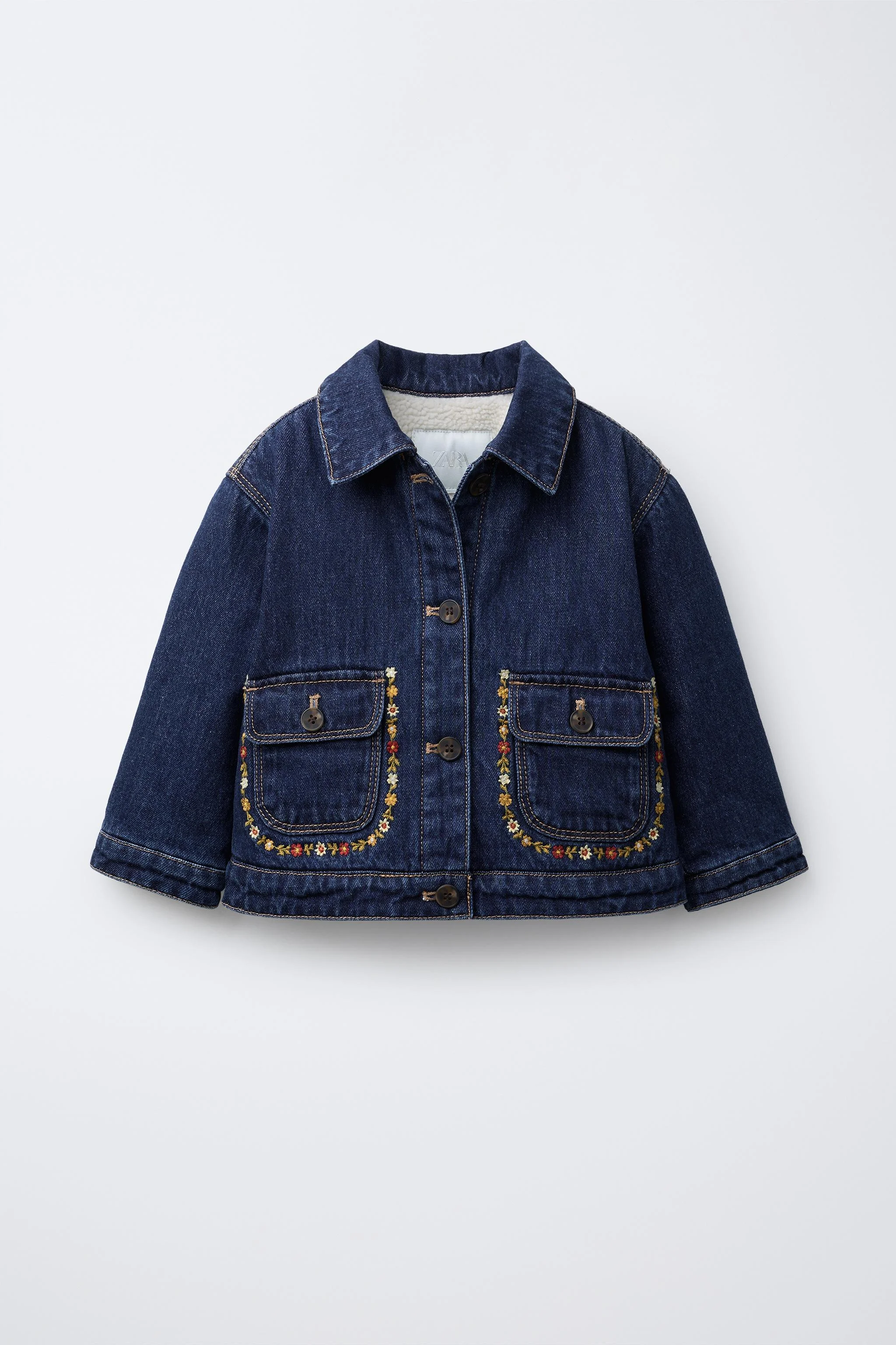 کت جین با آستر مصنوعی و گلدوزی گل