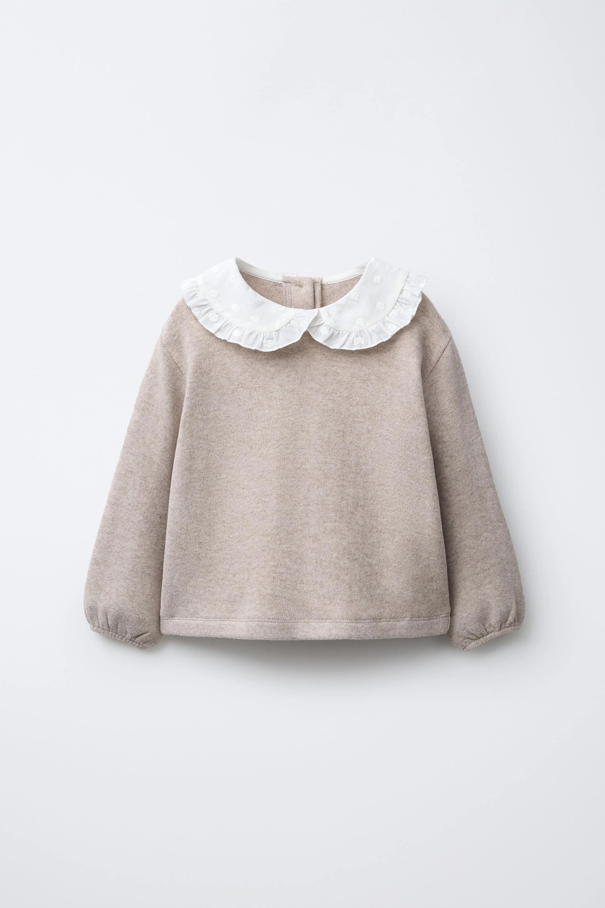 تی شرت آستین بلند یقه پیتر پن با بافت نرم و گلدوزی