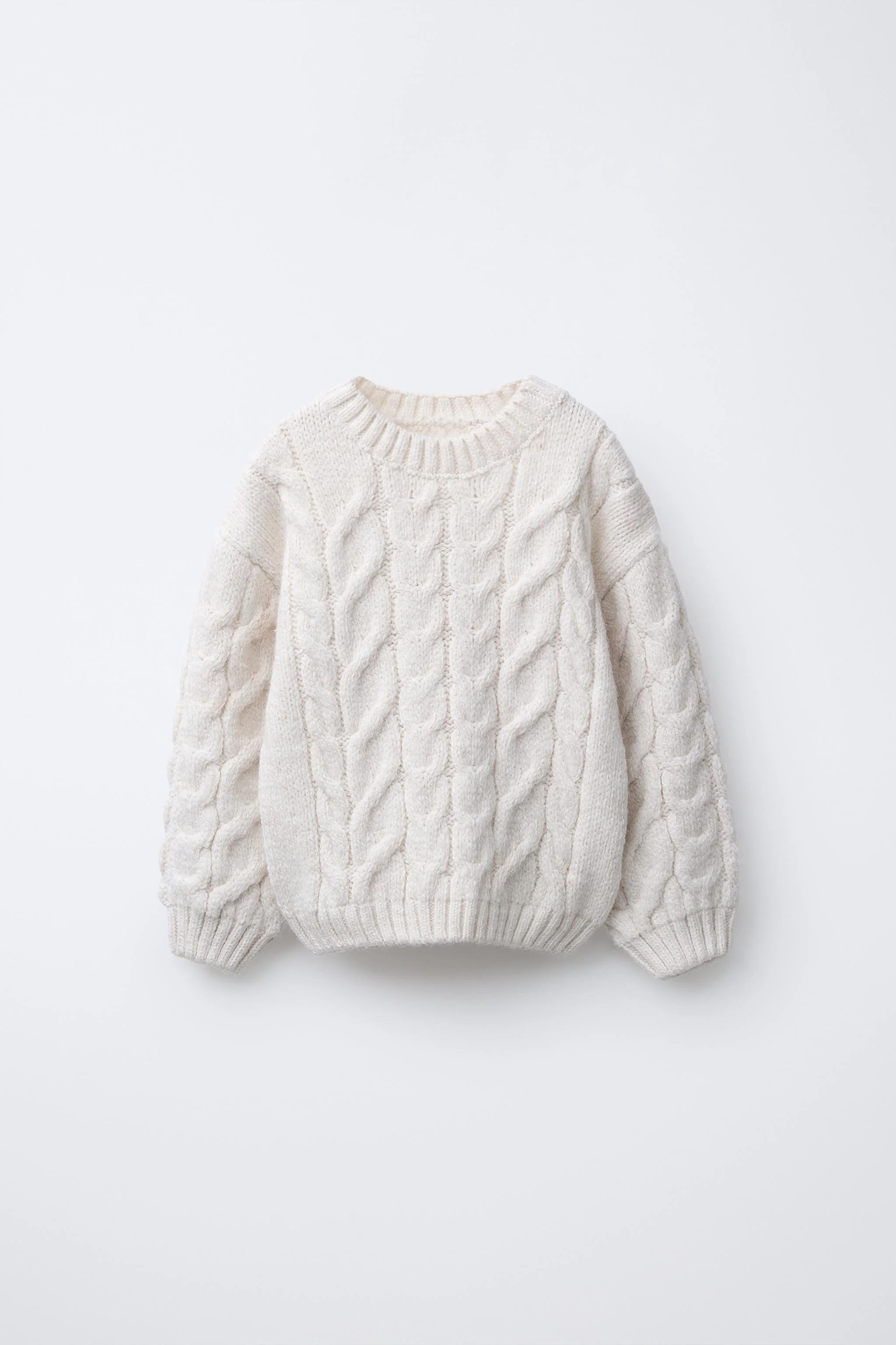 پلیور بافت کابلی با یقه گرد و آستین بلند