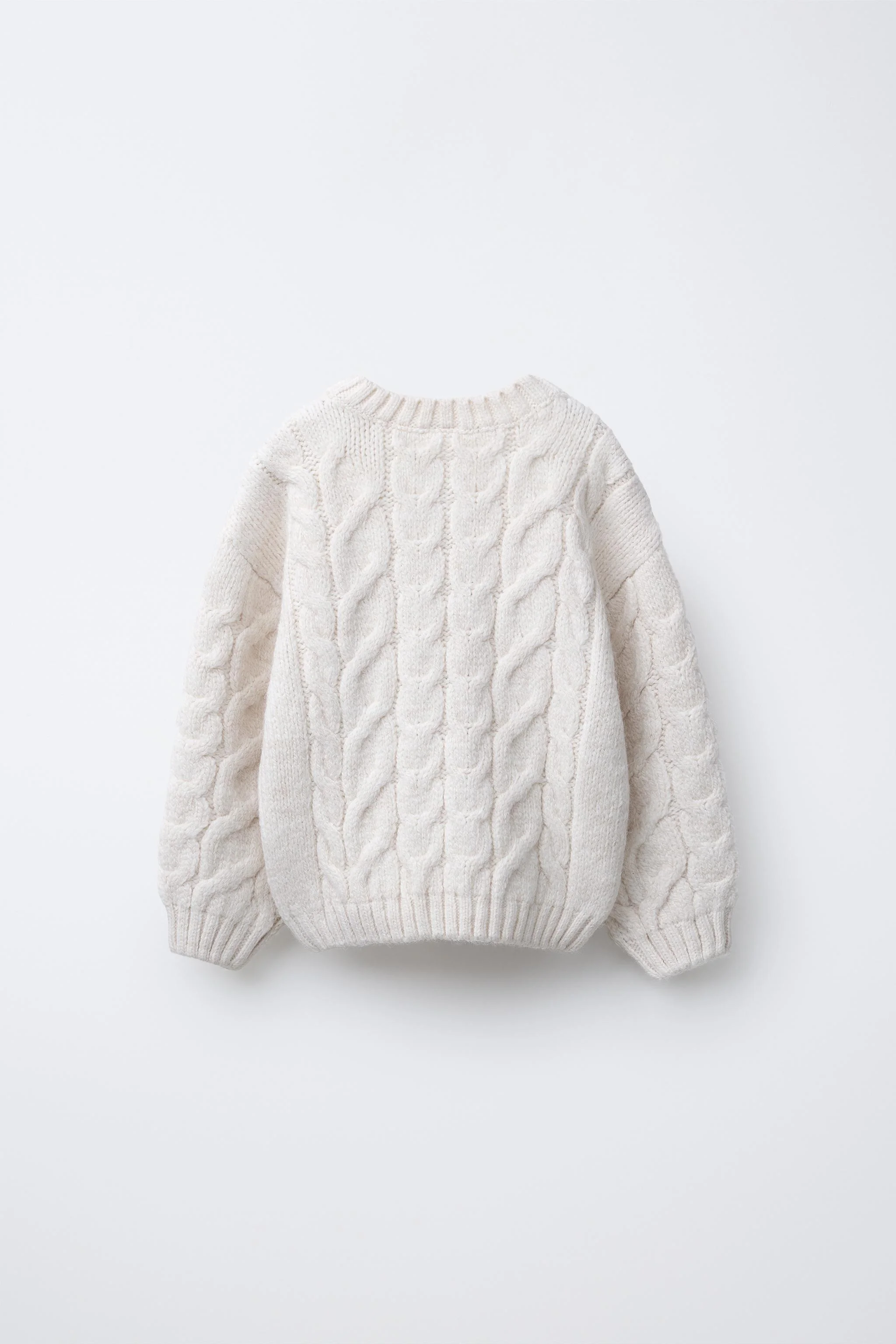 پلیور بافت کابلی با یقه گرد و آستین بلند