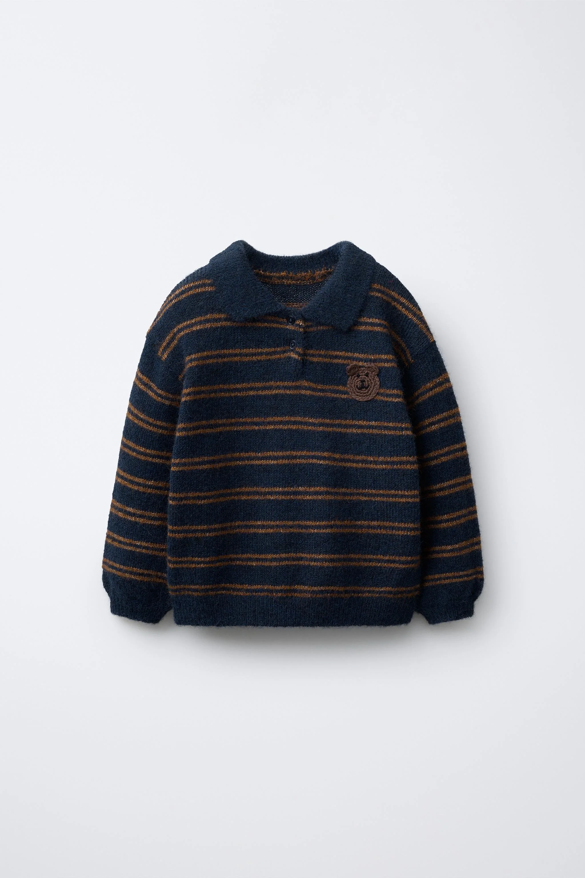 پلیور بافت راه راه با خرس قلاب بافی