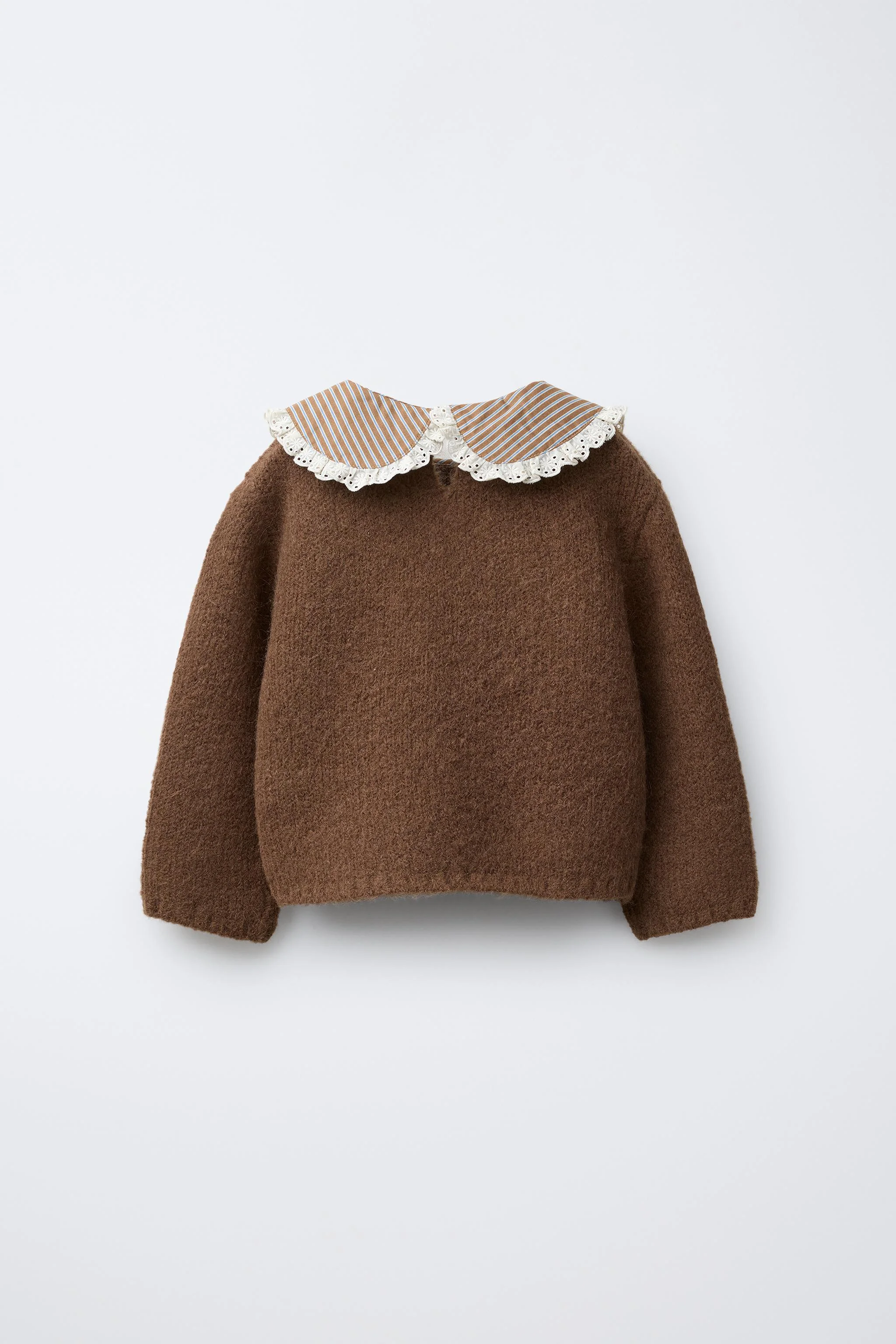 پلیور بافتنی یقه راه راه و طرح گل