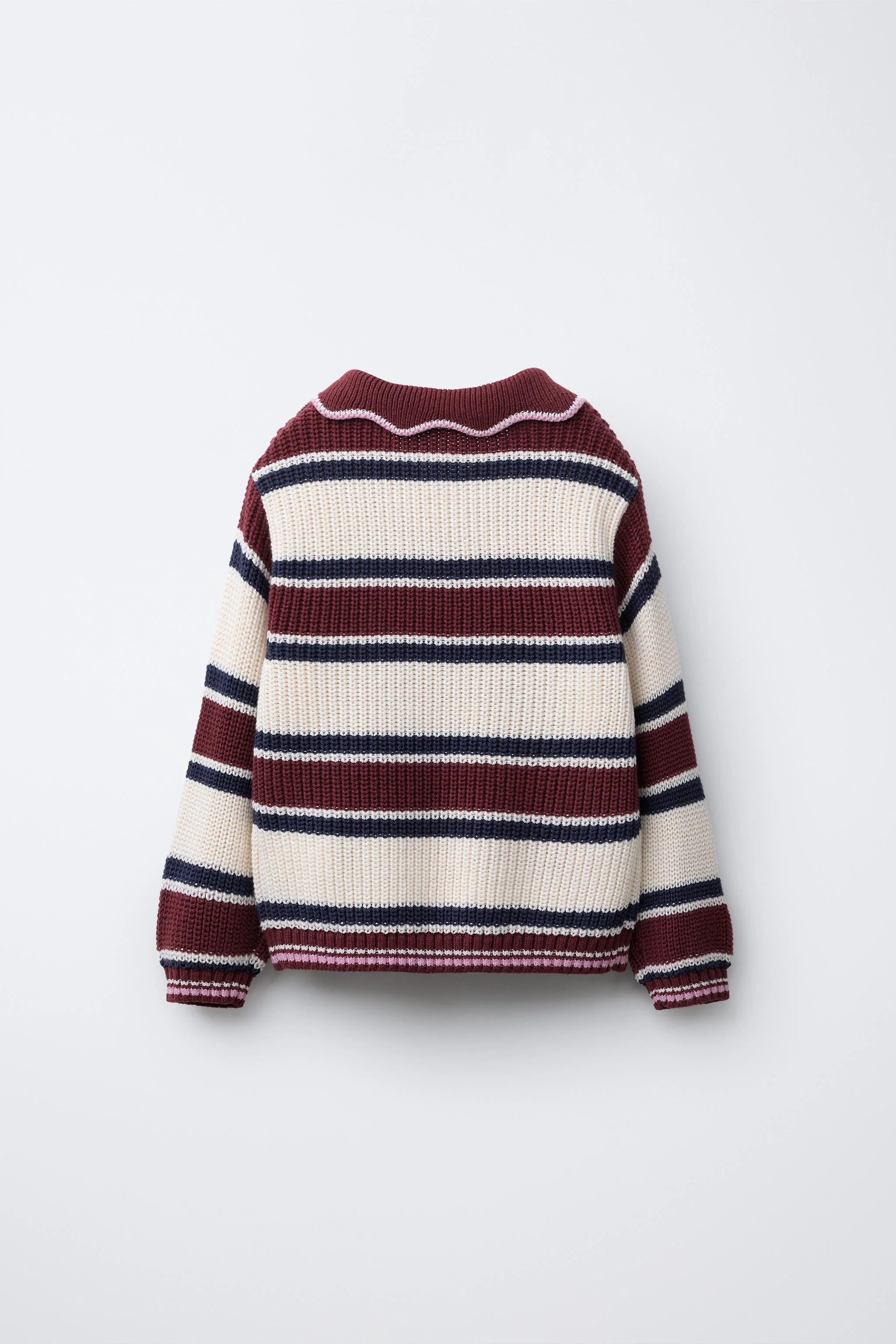 پلیور بافتنی یقه پولو راه راه با جزئیات گلدوزی