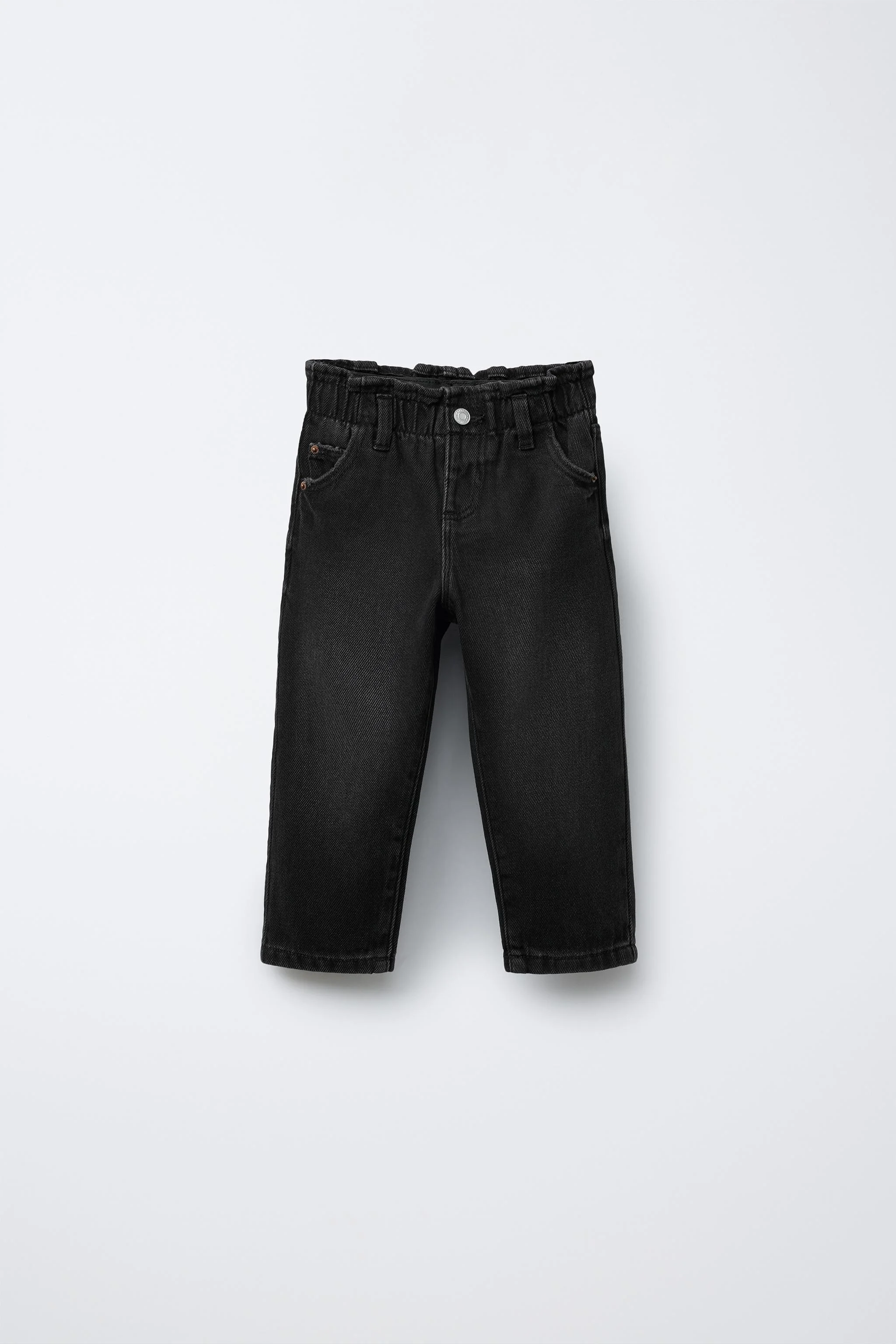 شلوار جین کاغذی با کمر کشی و جیب های قلبی