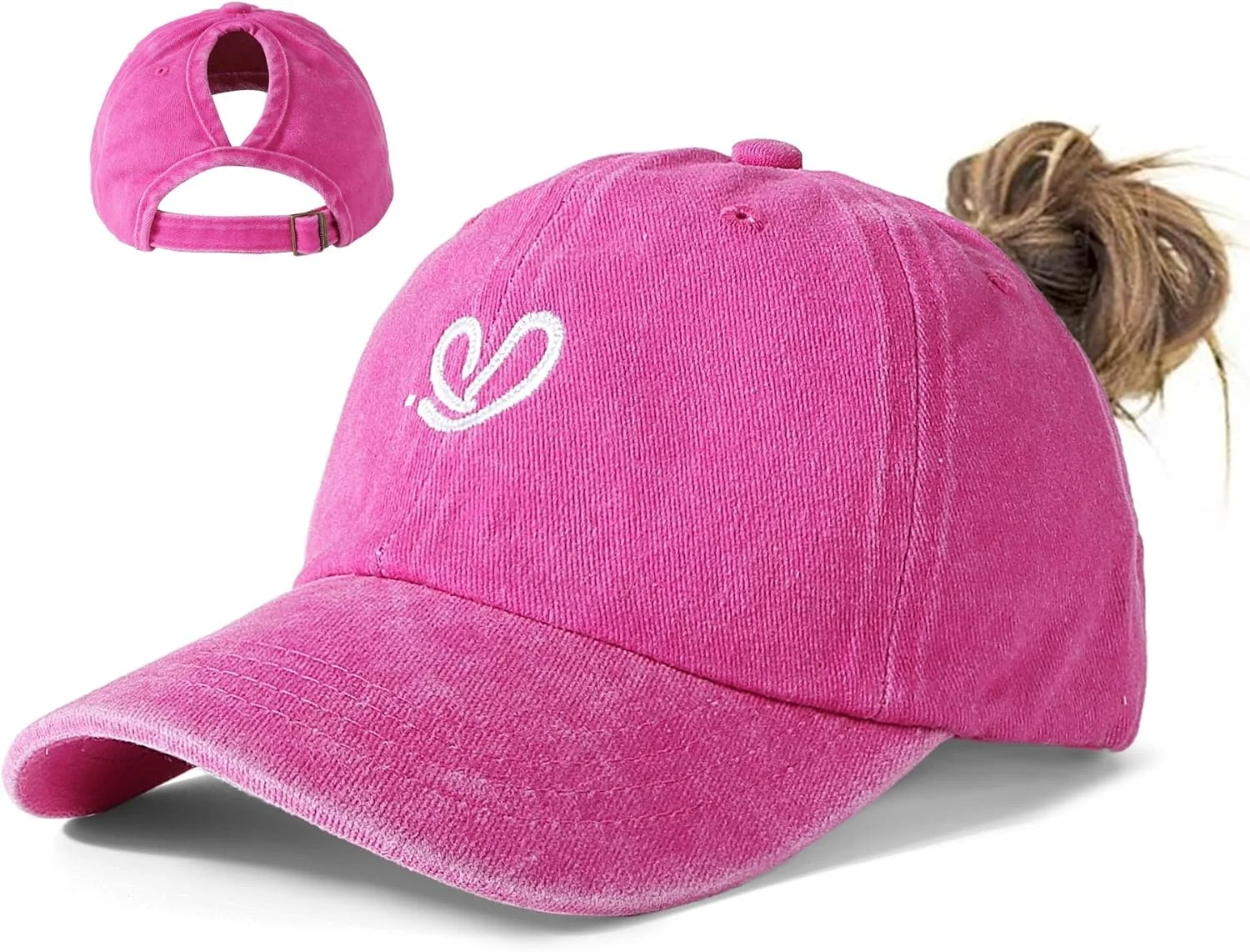 کلاه کپ بیسبال زنانه با گلدوزی پروانه/قلب و سوراخ دم اسبی - کلاه آفتابی تنفسی برای ورزش های فضای باز تابستانی