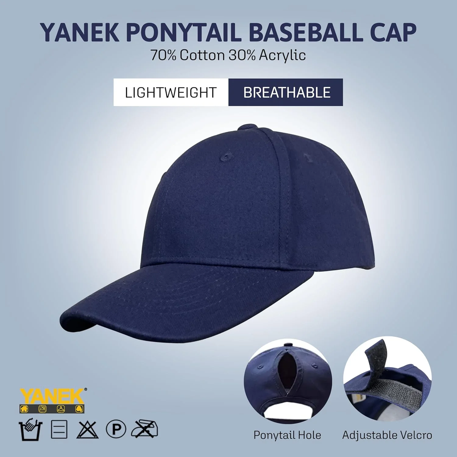 کلاه کپ بیسبال دم اسبی زنانه Yanek با سوراخ دم اسبی برای موهای جمع شده، کلاه آفتابی قابل تنظیم برای فعالیت های تابستانی، کلاه محافظ آفتاب شیک و راحت برای انواع مو