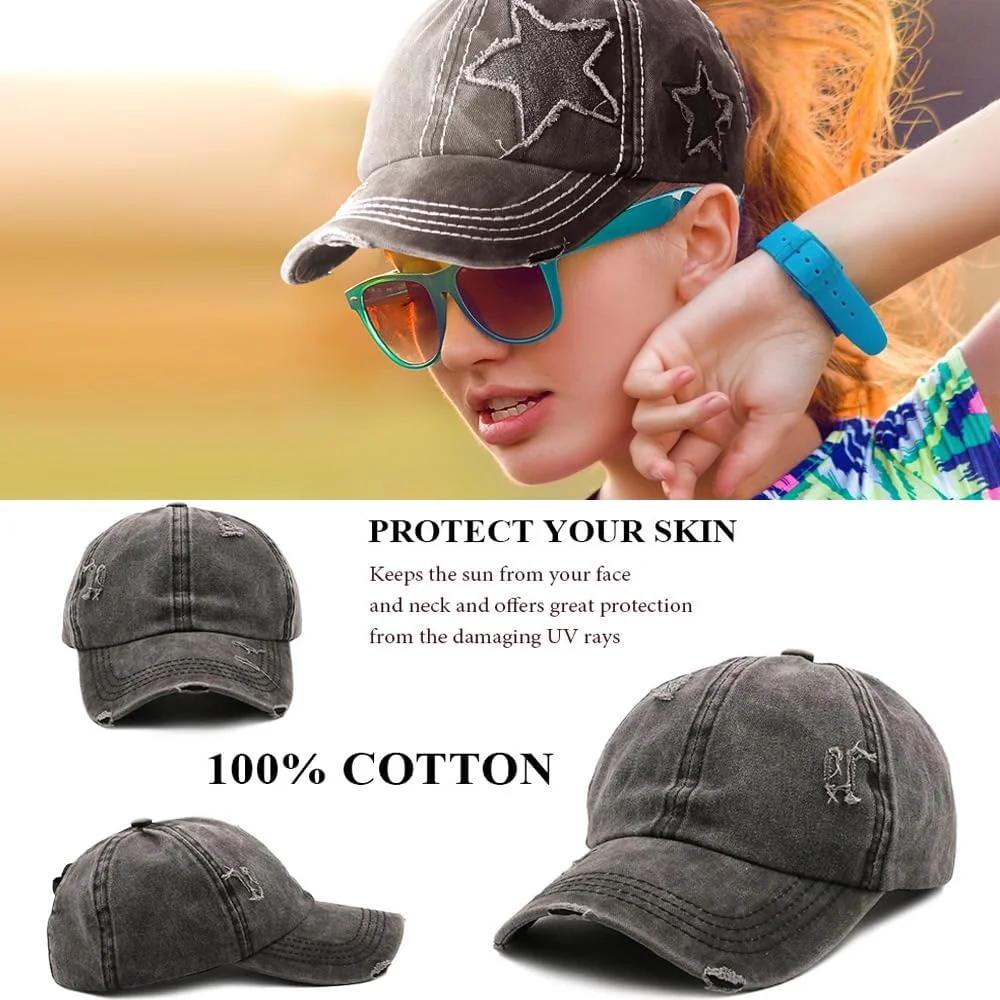 کلاه بیسبالی Azonee، کلاه گلف، کلاه دم اسبی ضربدری، کلاه بیسبالی توری زنانه، کلاه بیسبالی ستاره پنج پر، کلاه شسته شده و کهنه کاری شده، کلاه بیسبالی قابل تنظیم