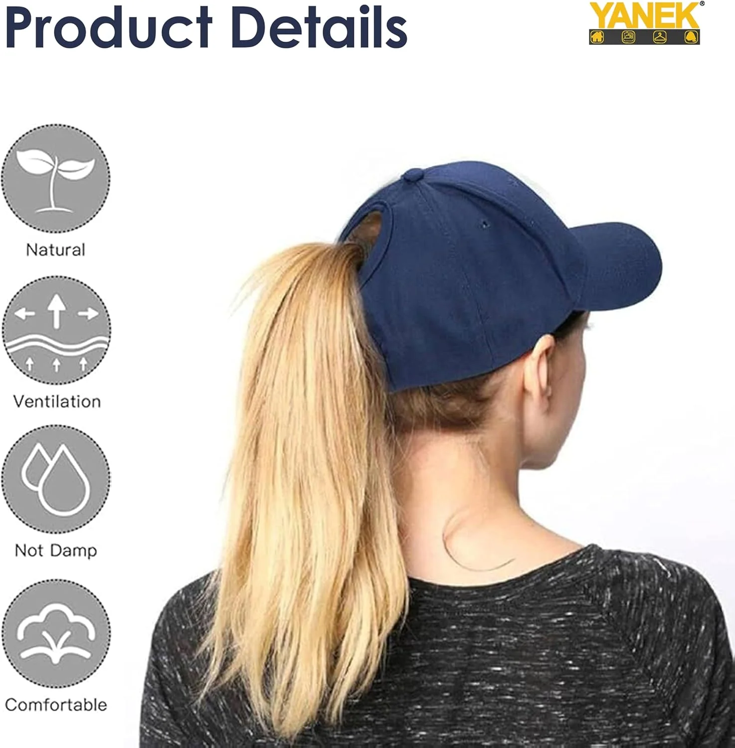 کلاه کپ بیسبال دم اسبی زنانه Yanek با سوراخ دم اسبی برای موهای جمع شده، کلاه آفتابی قابل تنظیم برای فعالیت های تابستانی، کلاه محافظ آفتاب شیک و راحت برای انواع مو