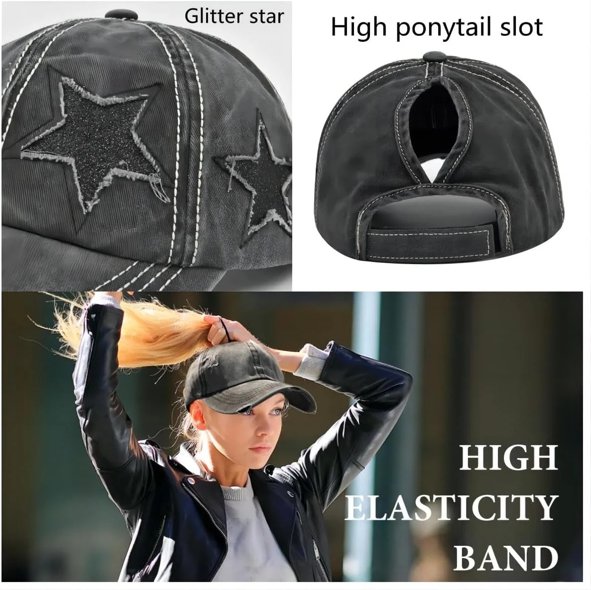 کلاه بیسبالی Azonee، کلاه گلف، کلاه دم اسبی ضربدری، کلاه بیسبالی توری زنانه، کلاه بیسبالی ستاره پنج پر، کلاه شسته شده و کهنه کاری شده، کلاه بیسبالی قابل تنظیم