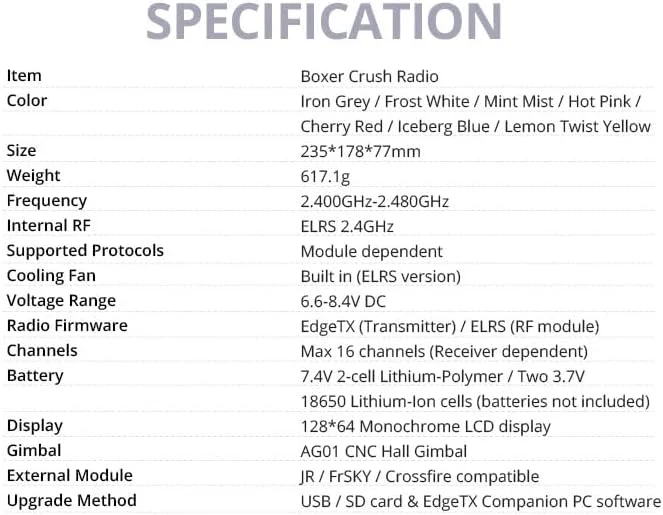 رادیو کنترل 16 کاناله رادیومستر Boxer Crush EdgeTX 2.4G ELRS با گیمبال AG01 Salon (خاکستری)