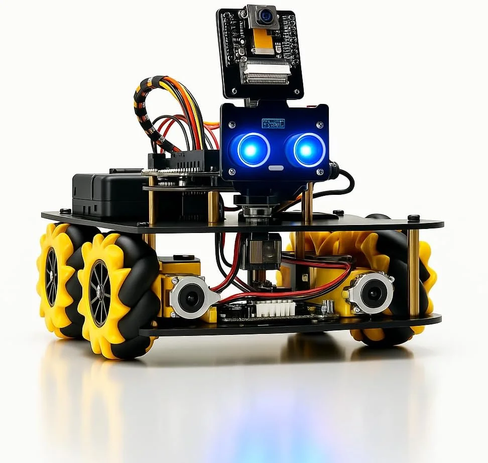 ربات قابل برنامه ریزی WiFi Vision – پخش زنده HD با ESP32-CAM، حرکت مکانوم 4 چرخ + PID، ورودی/خروجی باز برای حسگرها و سرووها، طراحی شده برای دانش آموزان، معلمان و سازندگان 8+ – مجموعه کامل آموزش STEM