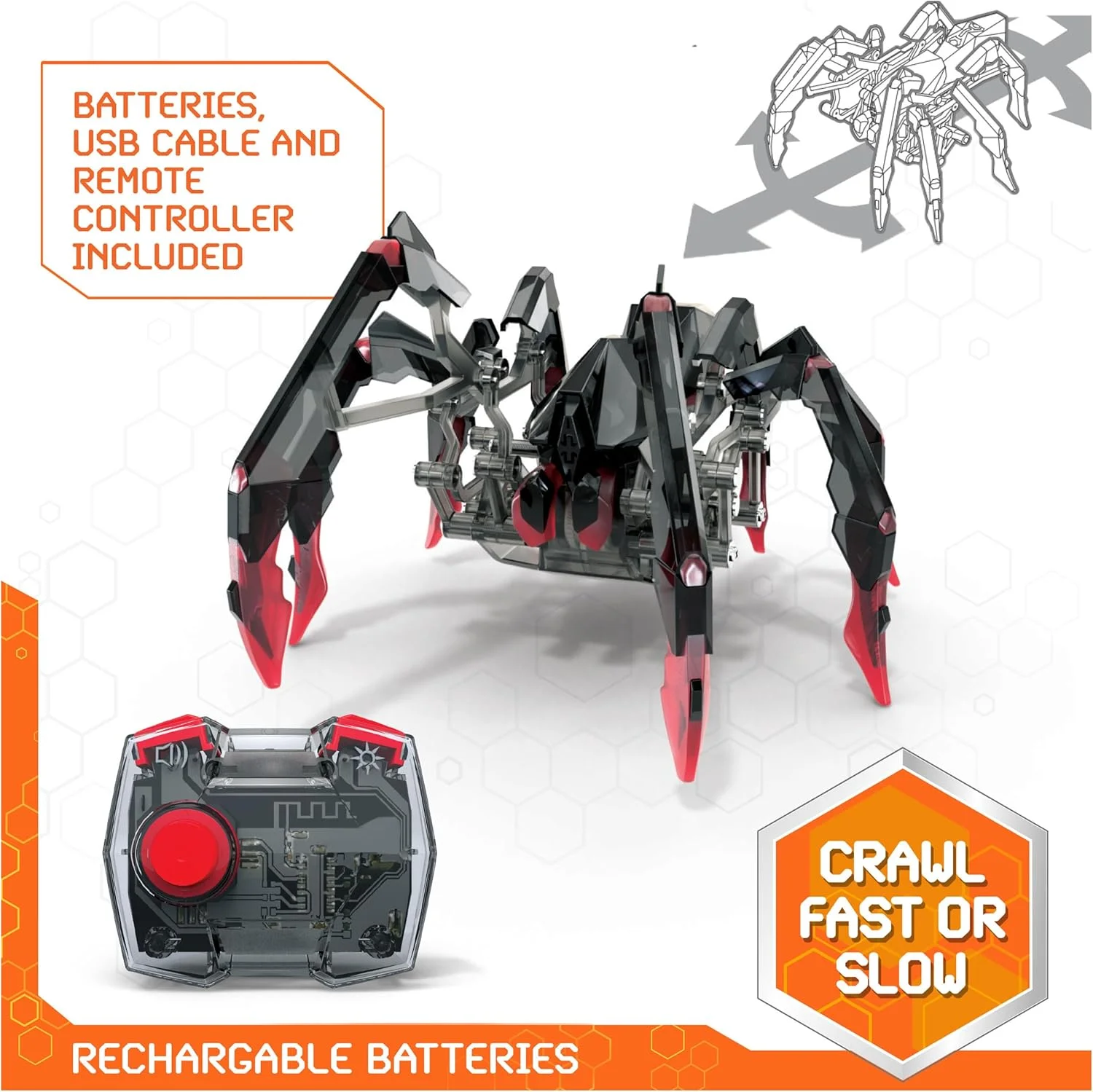 عنکبوت ریموت کنترلی HEX BOTS، اسباب بازی رباتیک شارژی عنکبوتی برای کودکان، عنکبوت رباتیک قابل تنظیم، اسباب بازی رباتی برای پسران و دختران 6 سال به بالا