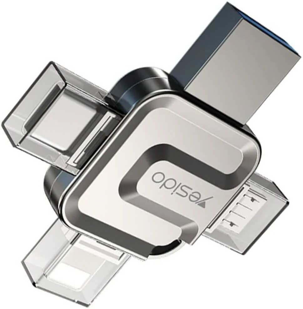 فلش مموری Yesido مدل FL15، USB 3.0، طراحی 4 در 1، قابلیت OTG، ظرفیت بالای 64 گیگابایت، انتقال داده با سرعت بالا، جمع و جور و قابل حمل