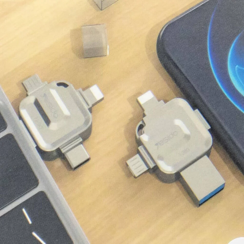 فلش مموری Yesido مدل FL15، USB 3.0، طراحی 4 در 1، قابلیت OTG، ظرفیت بالای 64 گیگابایت، انتقال داده با سرعت بالا، جمع و جور و قابل حمل