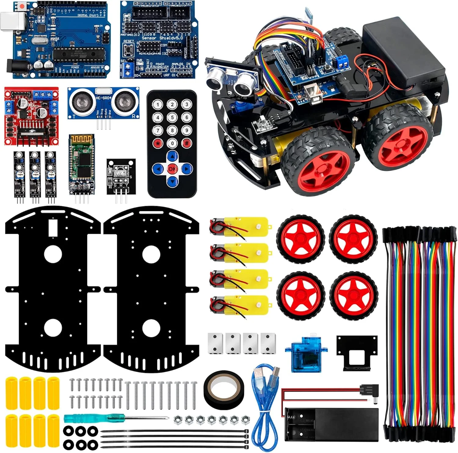 کیت پروژه ماشین ربات هوشمند R3: سازگار با Arduino IDE، بلوتوث، ردیابی خط، سنسور التراسونیک - کیت ربات برای کودکان، علاقه مندان به فناوری و یادگیرندگان DIY (سن 12 سال به بالا)