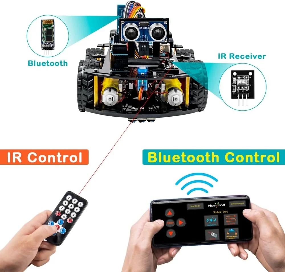 کیت پروژه ماشین ربات هوشمند R3: سازگار با Arduino IDE، بلوتوث، ردیابی خط، سنسور التراسونیک - کیت ربات برای کودکان، علاقه مندان به فناوری و یادگیرندگان DIY (سن 12 سال به بالا)