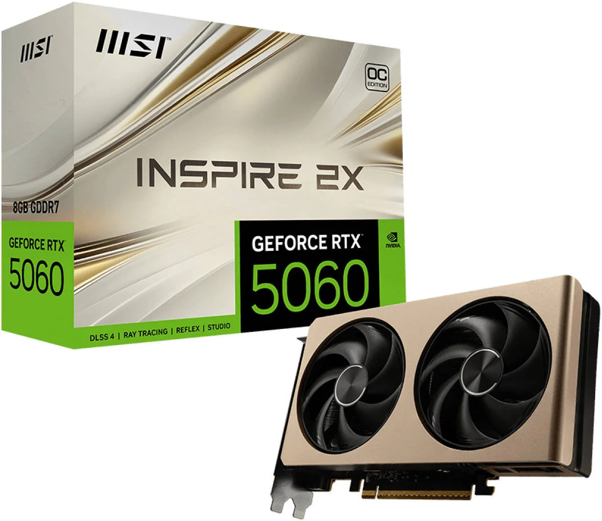 کارت گرافیک ام اس آی RTX 5060 INSPIRE 2X OC با 8 گیگابایت حافظه، GDDR7 128 بیتی، فرکانس بوست 2535 مگاهرتز، سرعت حافظه 28 گیگابیت بر ثانیه، 3840 هسته CUDA، PCI Express Gen5 | 912-V537-020