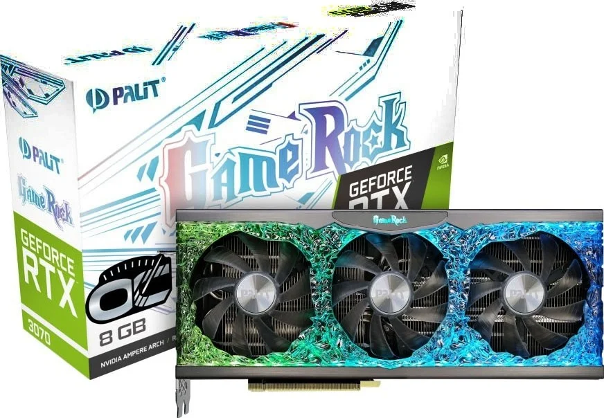کارت گرافیک Palit GeForce RTX 3070 GameRock 8GB OC، با سرعت 14 گیگابیت بر ثانیه، GDDR6، 256 بیت، اسلات PCI Express 4.0 x16، کارت گرافیک گیمینگ (LHR) | NE63070H19P2-1040G