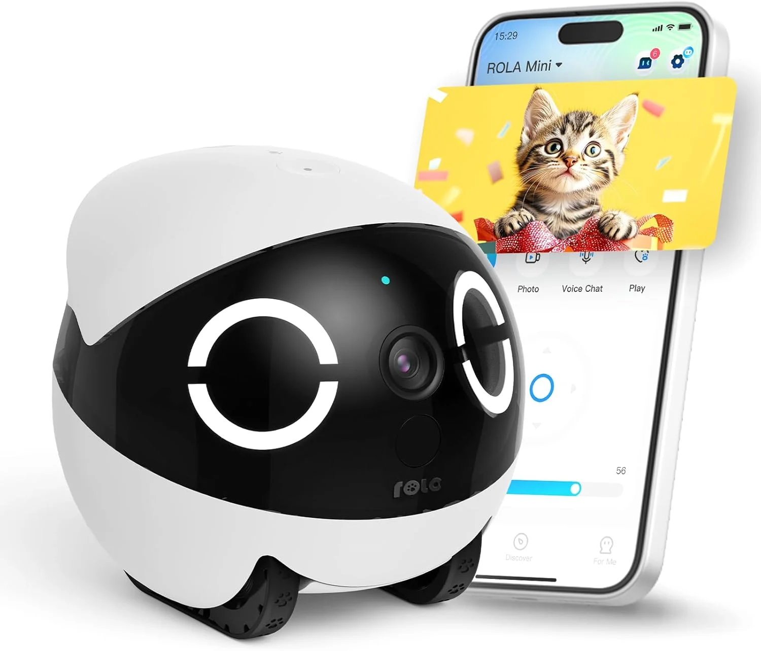 ربات دوربین حیوانات خانگی Enabot EBO ROLA Mini FamilyBot 2K: دوربین داخلی متحرک با باتری و اپلیکیشن موبایل، تماس تک لمسی، مکالمه دو طرفه، دید در شب، تشخیص حرکت، ضبط ویدیو