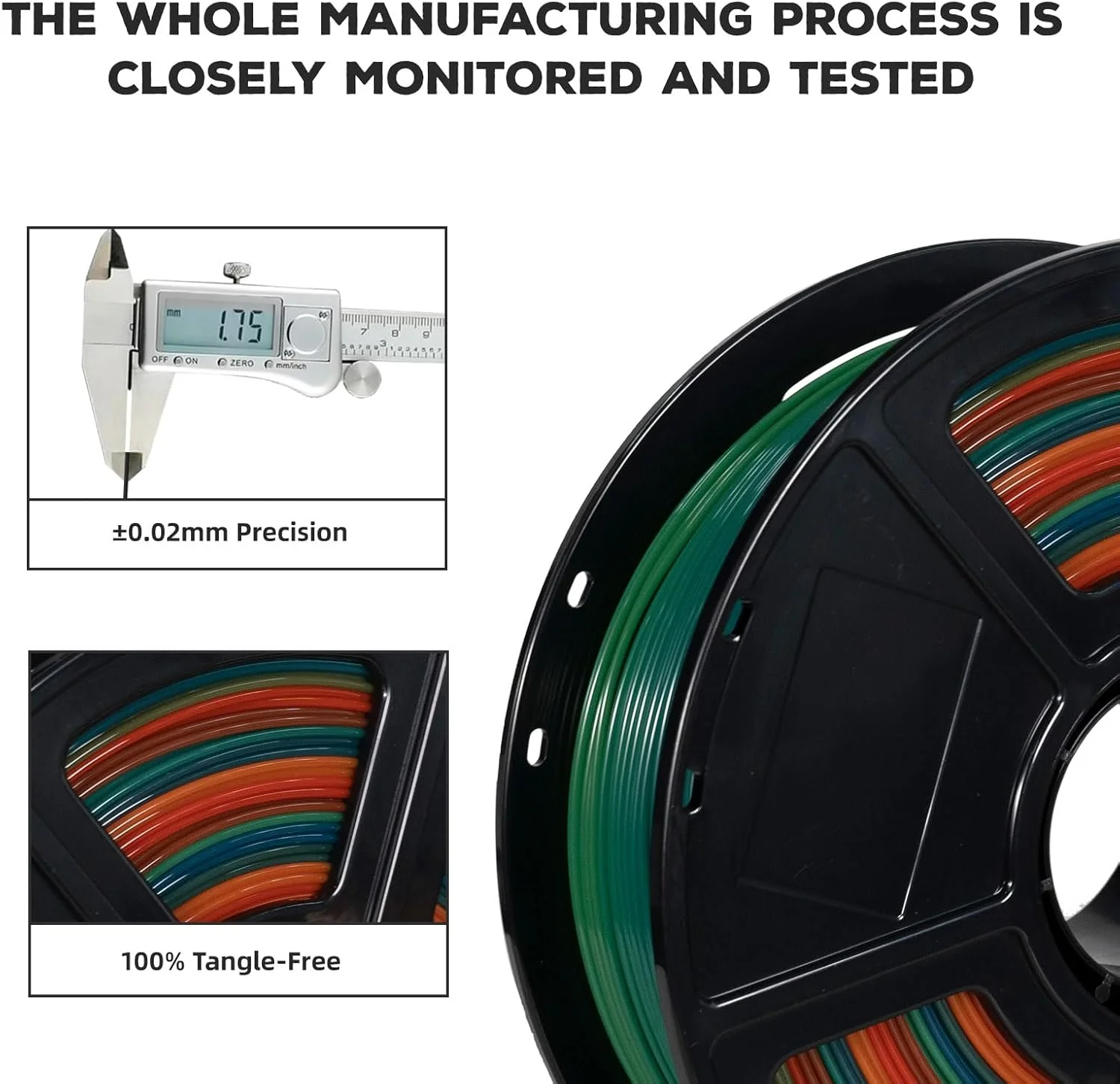 فیلامنت رنگین کمانی PLA فلش فورج 1.75 میلی‌متر، فیلامنت پرینتر سه بعدی 1 کیلوگرمی - دقت ابعادی +/- 0.02 میلی‌متر، سازگار با محیط زیست، بدون دود و بو (PLA، رنگین کمانی)