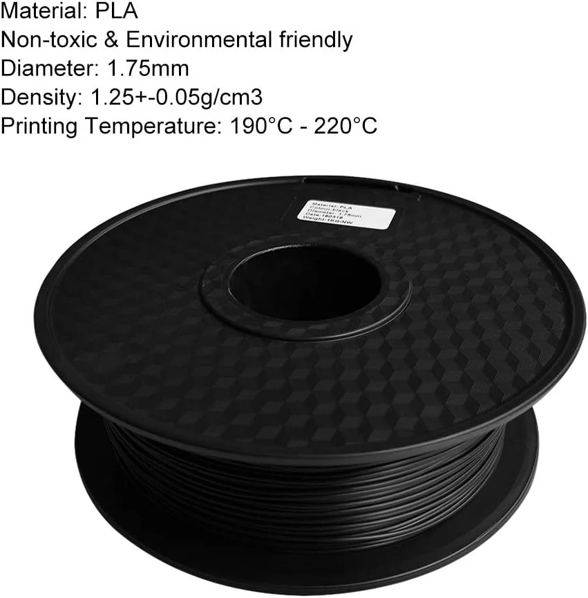 فیلامنت PLA با رنگ اختیاری، 1 کیلوگرم، 1.75 میلی متر، مناسب برای پرینتر سه بعدی MakerBot Anet RepRap، مشکی