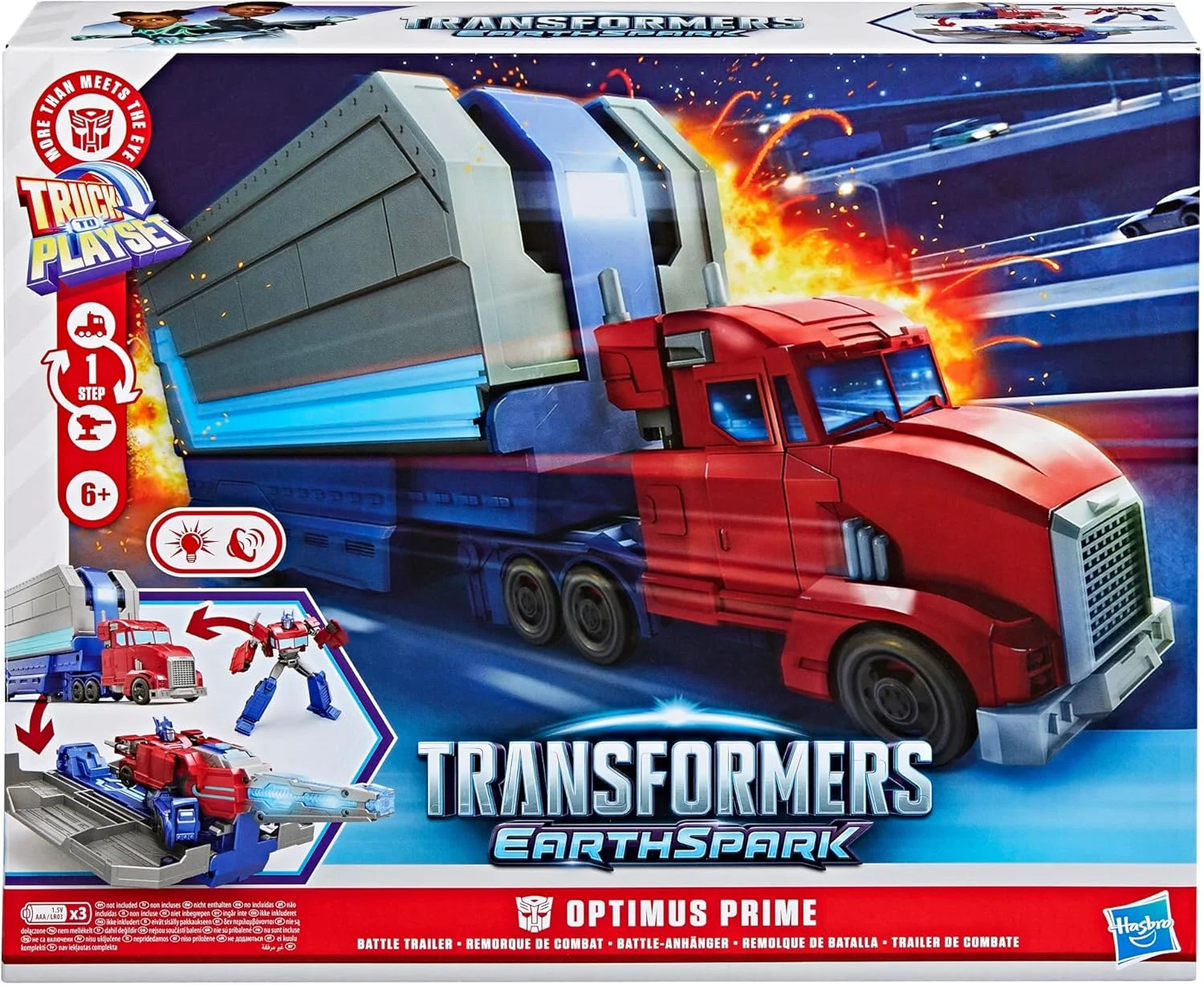 مجموعه بازی تریلر نبرد Optimus Prime Transformers EarthSpark با اکشن فیگور، نور و صدا، اسباب بازی های کامیون الکترونیکی برای کودکان 6 سال به بالا