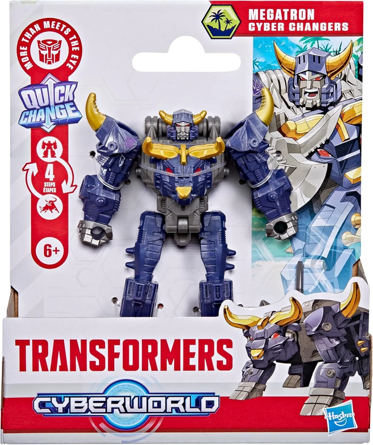فیگور اکشن 10 سانتی‌متری مگاترون Cyber Changers Transformers CYBERWORLD، تغییر سریع به حالت گاو نر، اسباب‌بازی رباتی برای پسران و دختران 6 سال به بالا