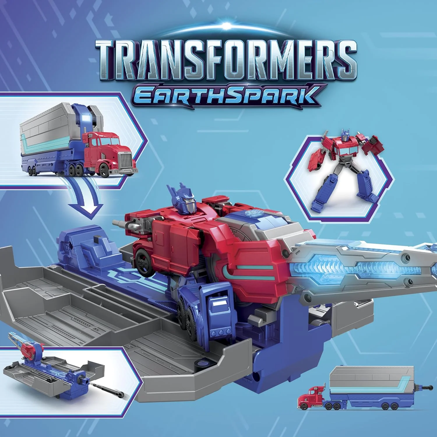 مجموعه بازی تریلر نبرد Optimus Prime Transformers EarthSpark با اکشن فیگور، نور و صدا، اسباب بازی های کامیون الکترونیکی برای کودکان 6 سال به بالا