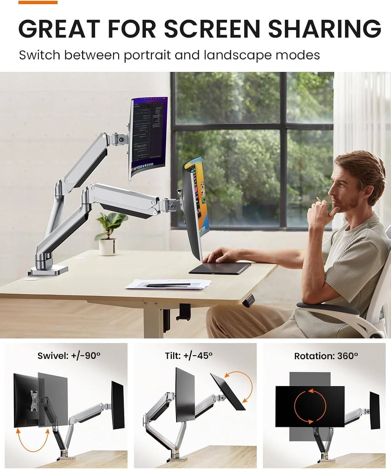 پایه مانیتور دوگانه Skill Tech برای نمایشگرهای 13-32 اینچی LCD/LED با فنّاوری حرکت کامل فنر گازی، بازوی مانیتور با قابلیت شیب 45 درجه، چرخش 180 درجه، چرخش 360 درجه، طراحی ارگونومیک، نصب گیره و سوراخ، VESA 100/75mm پایه مانیتور دوگانه Skill Tech برای نمایشگرهای 13-32 اینچی LCD/LED با فنّاوری حرکت کامل فنر گازی، بازوی مانیتور با قابلیت شیب 45 درجه، چرخش 180 درجه، چرخش 360 درجه، طراحی ارگونومیک، نصب گیره و سوراخ، VESA 100/75mm