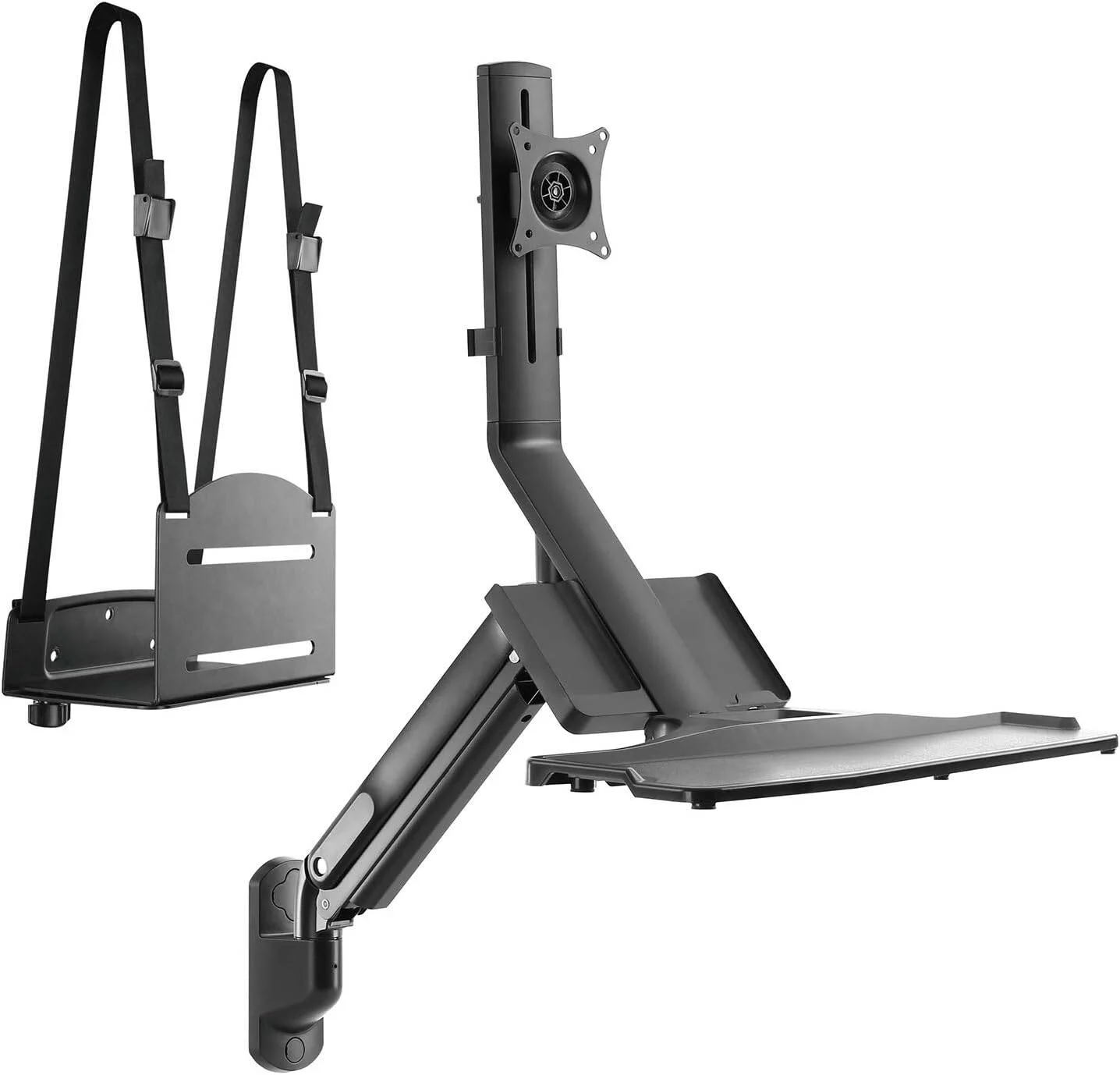 پایه دیواری مانیتور نیو استار مدل 91-DWS0501، براکت 3 در 1 به همراه سینی کیبورد و جایگاه کامپیوتر، فنر گازی، مناسب برای مانیتورهای 17 تا 32 اینچ، VESA 75x75 و 100x100، حداکثر وزن 9 کیلوگرم، مشکی | 91-DWS0501