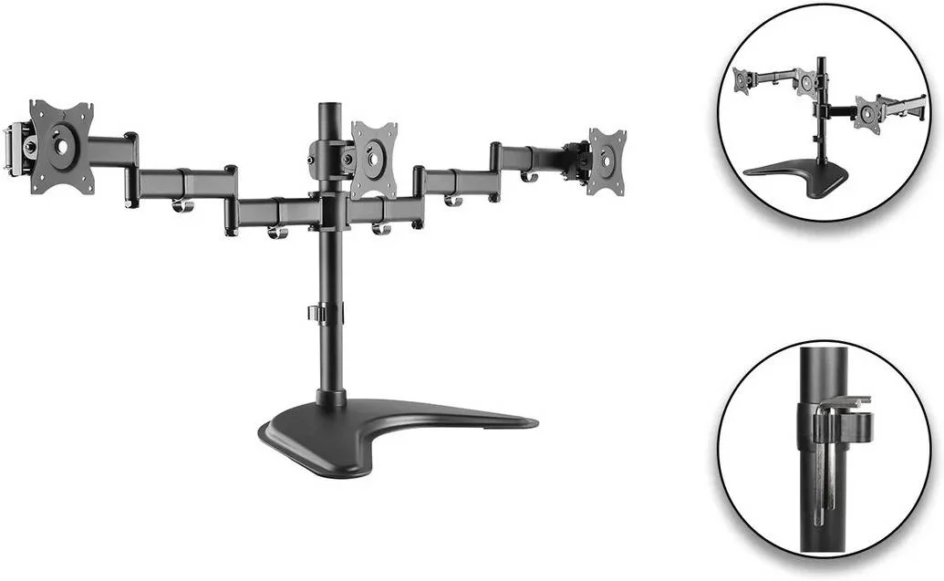 پایه نگهدارنده سه مانیتوره تک قطبی Skill Tech SH070 T036، ظرفیت بارگیری قوی، حرکت دامنه کامل، نصب گیره ای صرفه جویی در فضا، مشکی | SH070 T036 پایه نگهدارنده سه مانیتوره تک قطبی Skill Tech SH070 T036، ظرفیت بارگیری قوی، حرکت دامنه کامل، نصب گیره ای صرفه جویی در فضا، مشکی | SH070 T036