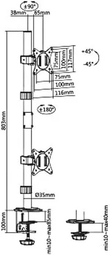 پایه مانیتور دوگانه عمودی Skill Tech SH120 C02V، مناسب برای دو مانیتور 17 تا 32 اینچ، حداکثر ظرفیت وزن 9 کیلوگرم برای هر صفحه نمایش، تنظیم حرکت کامل، حداکثر VESA 100x100 میلی متر، مشکی مات | SH120 C02V