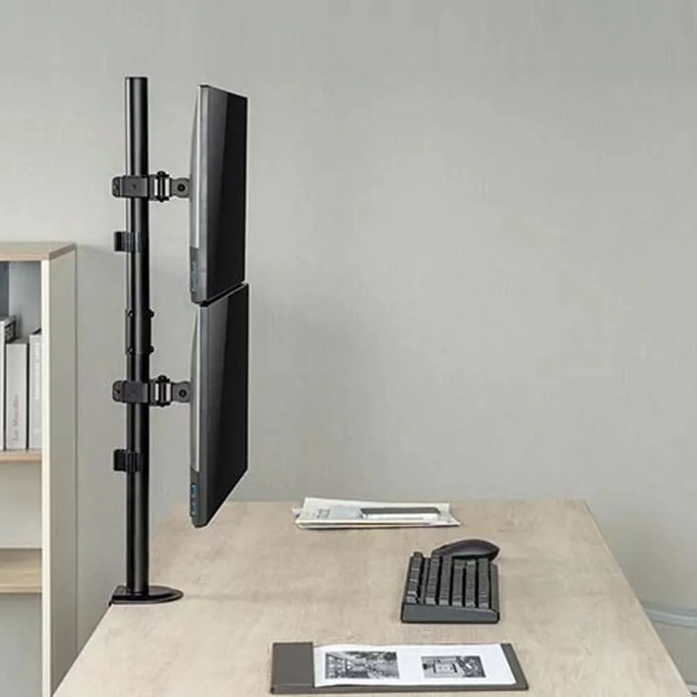 پایه مانیتور دوگانه عمودی Skill Tech SH120 C02V، مناسب برای دو مانیتور 17 تا 32 اینچ، حداکثر ظرفیت وزن 9 کیلوگرم برای هر صفحه نمایش، تنظیم حرکت کامل، حداکثر VESA 100x100 میلی متر، مشکی مات | SH120 C02V