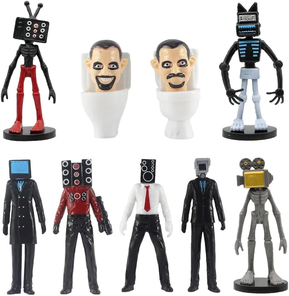 مجموعه فیگورهای اسباب بازی توالت Skibidi، 9 عدد فیگور اکشن توالت Skibidi، فیگورهای اکشن نبرد Skibidi، فیگورهای انیمه کلکسیونی، وسایل سرگرم کننده برای کودکانی که عاشق انیمه و ماجراجویی هستند