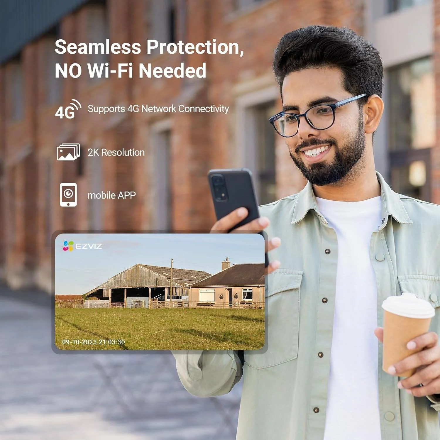 دوربین چرخشی 4G EZVIZ H8C 2K با قابلیت ردیابی خودکار، مکالمه دو طرفه، دید در شب رنگی، دفاع فعال با آژیر و نور چشمک زن، ضد آب و هوا، ویدیو H.265، پشتیبانی از کارت MicroSD، سفید | H8C4G