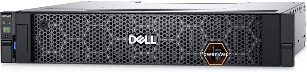 آرایه ذخیره سازی Dell PowerVault ME5024، 32Gb FC Type-B 8 پورت 8x SFP+ کنترلر دوگانه، 32 گیگابایت رم، 8 عدد SSD 3.84 ترابایتی، درایو AG 8 عدد کابل شبکه Dell، کابل فیبر نوری OM4 LC/LC | ME5024