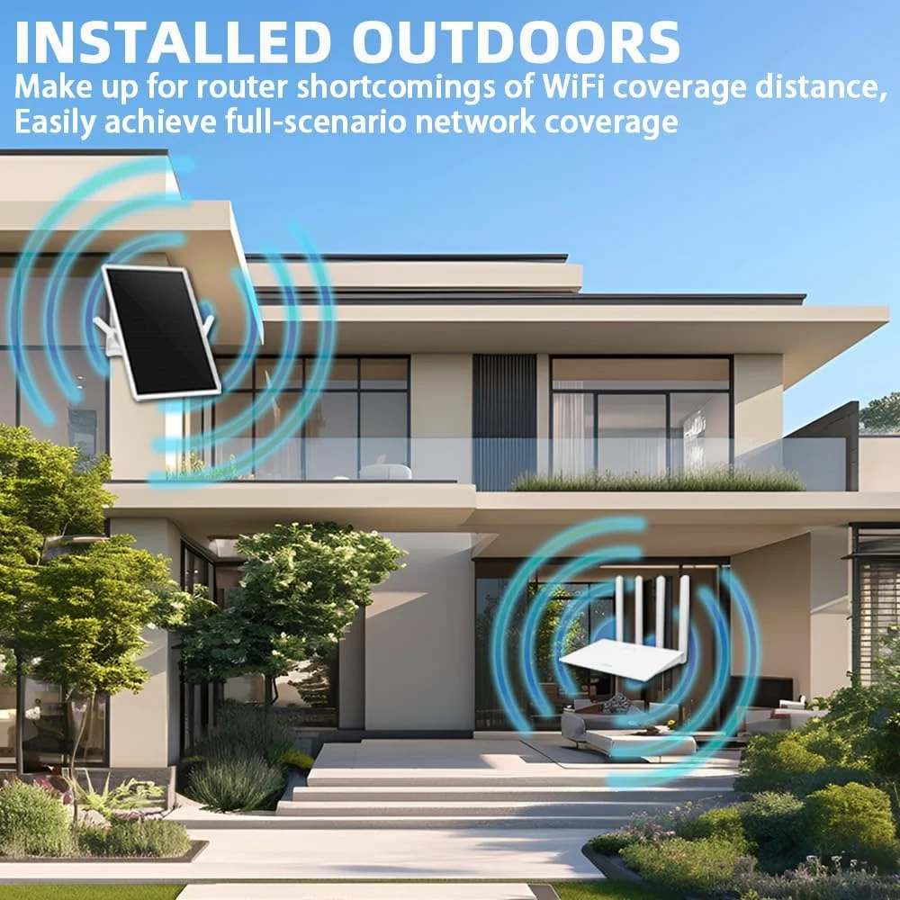 تقویت کننده سیگنال وای فای LCLCTEK® با باتری خورشیدی برای فضای باز، برد بلند تا 90 متر، تقویت کننده اینترنت 2.4G وای فای، تکرار کننده وای فای بی سیم 300 مگابیت بر ثانیه، برای مودم روتر LTE 2.4G