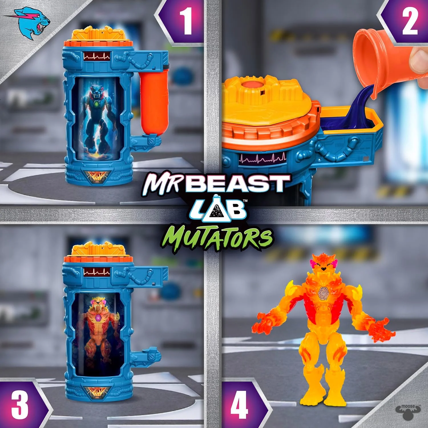 فیگور اکشن MRBEAST LAB MUTATORS S2 مدل FLAME PANTHER به همراه کیت آزمایش