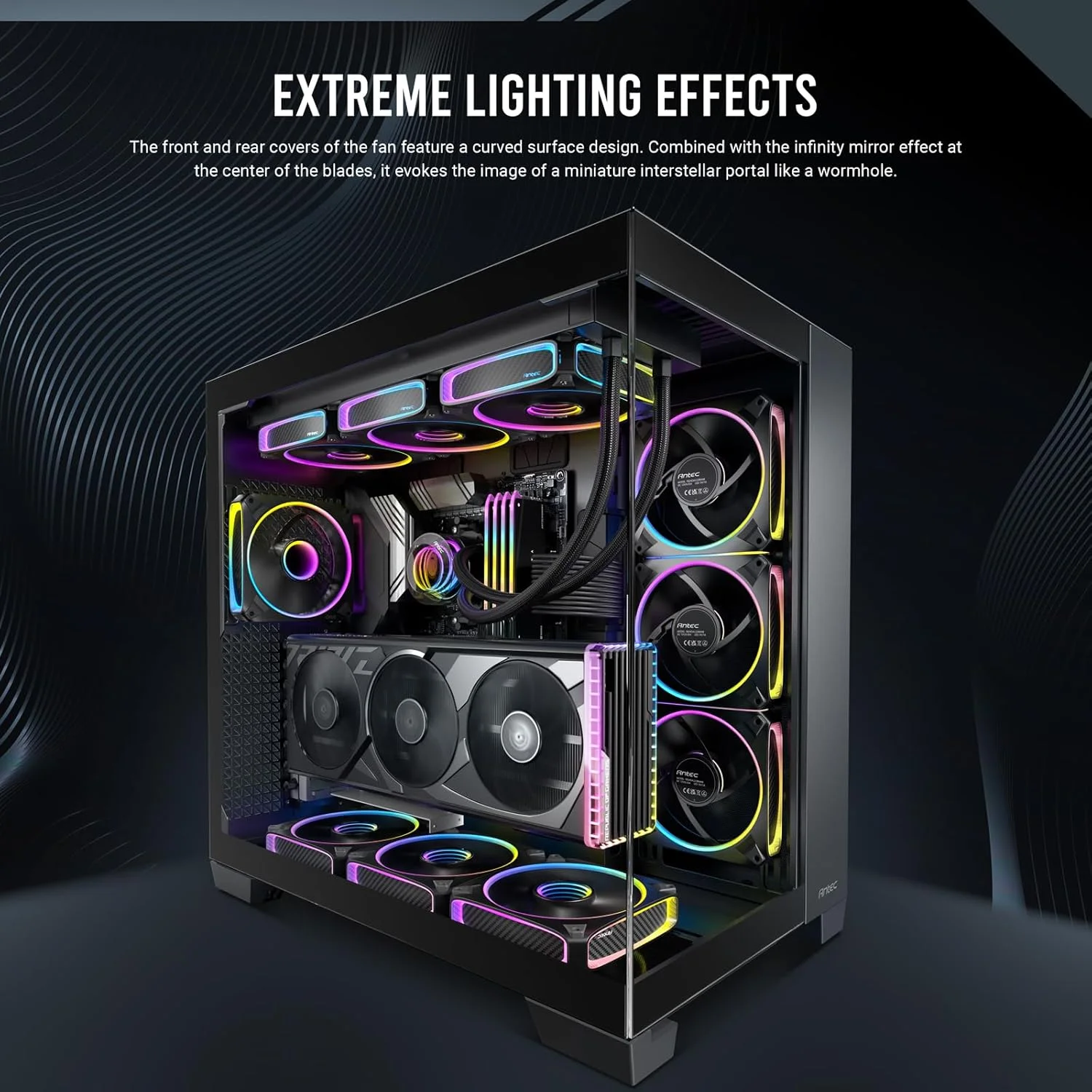 فن های خنک کننده ARGB انتک Orbit 120، فن های PWM برای کامپیوتر، فن 120 میلی متری، فن کیس PWM، جلوه آینه بی نهایت، 2000 دور در دقیقه، بلبرینگ FDB، سری Orbit بسته 3 عددی